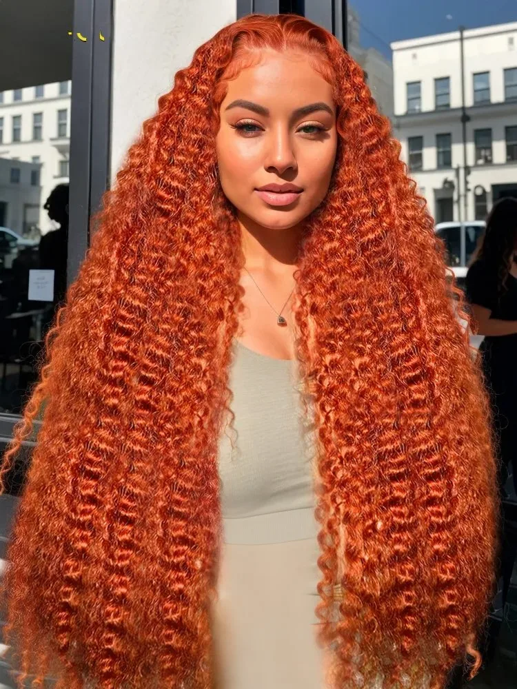 

Парик из натуральных волос с эффектом водной волны, оранжево-имбирный, с кружевной передней частью 13x4, 13x6, HD-кружево, глубокий фронтальный парик # 350 цветных париков: бразильские кудрявые парики