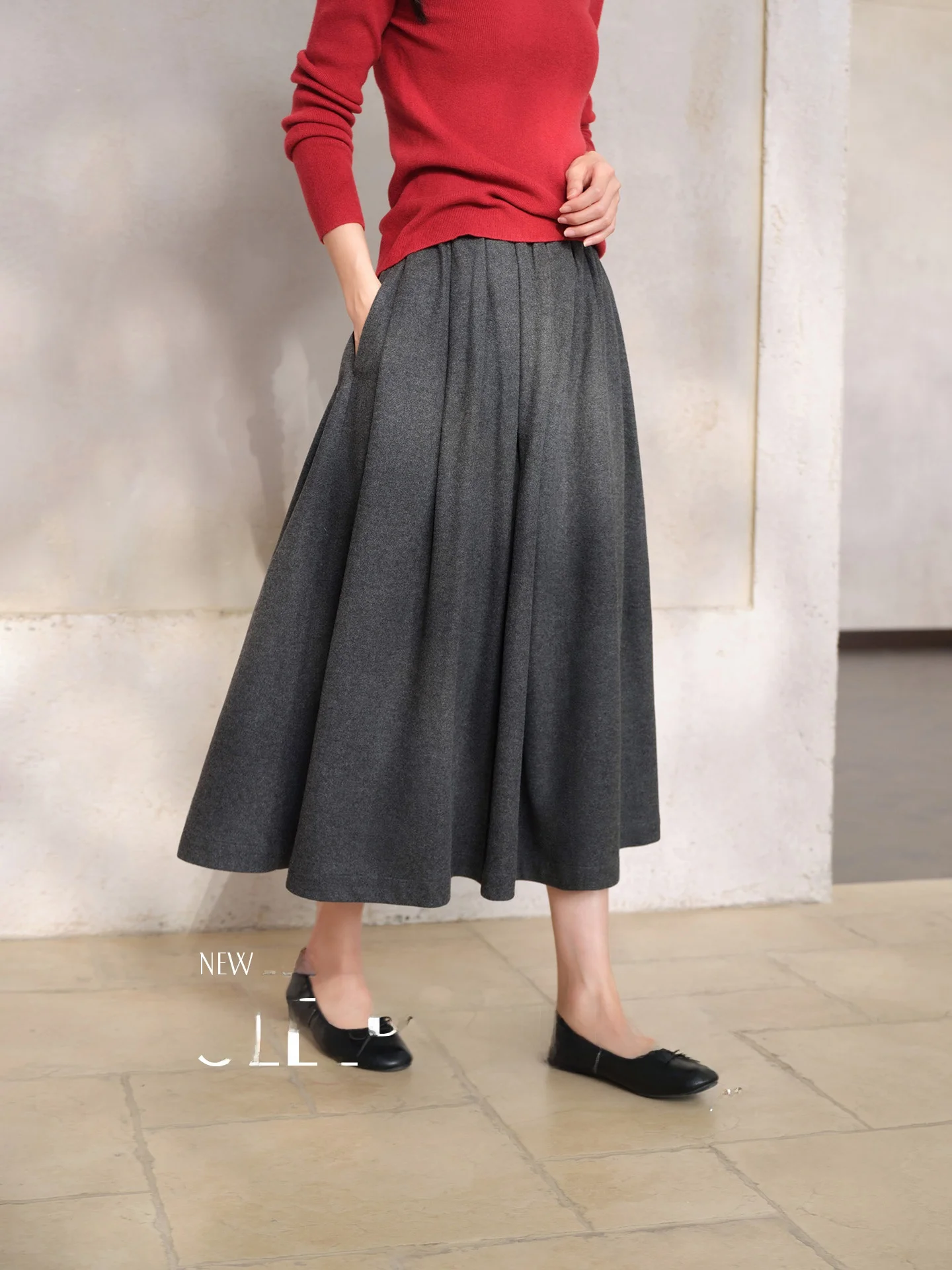 

Spybunny Grey Asymmetrical Wool Acetate Skirt Women's Spring Half-length A-line Gown Casual High Waist Pleated Long Skirt