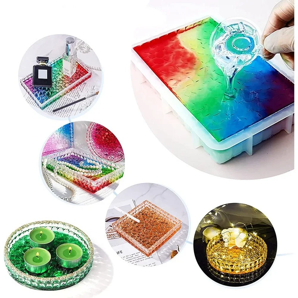 Ashtray Glass Crystal Texture Tray Resin Molds DIY Round Square Rectangular Fruit Tray Storage Concrete Plaster Silicone Mold