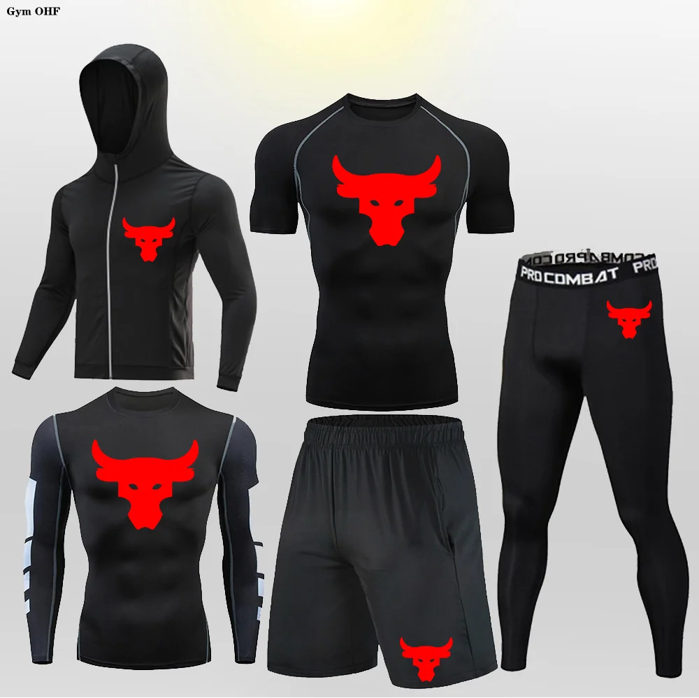 Męska zestaw do biegania gimnastyczna legginsy termiczne kombinezony kompresyjne Fitness MMA Rashguard męskie szybkoschnące rajstopy dresowe męskie