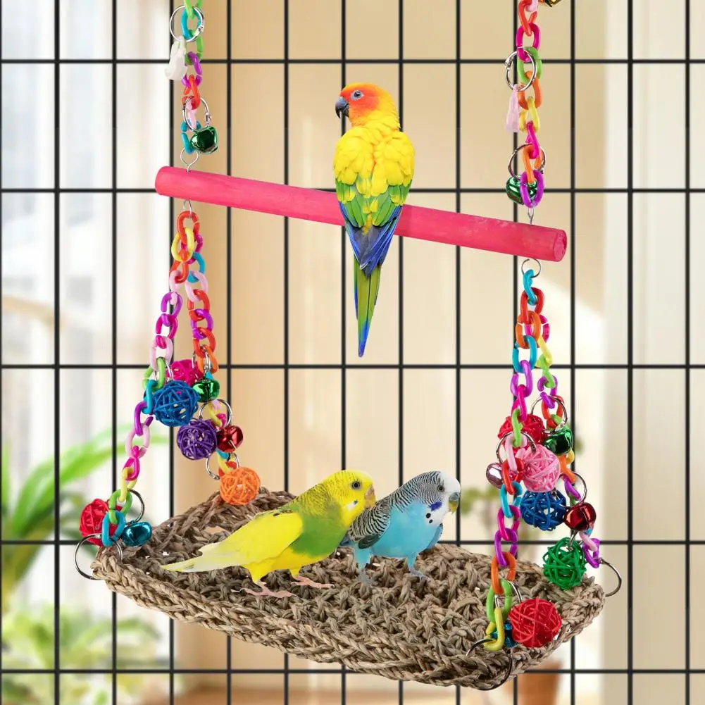 Bird Parrot Swing Toys Woven Climbing Hammock Swing Mat Colorful Parrot Hammock Birdcage Stands For Lovebirds Cockatiel Budgie