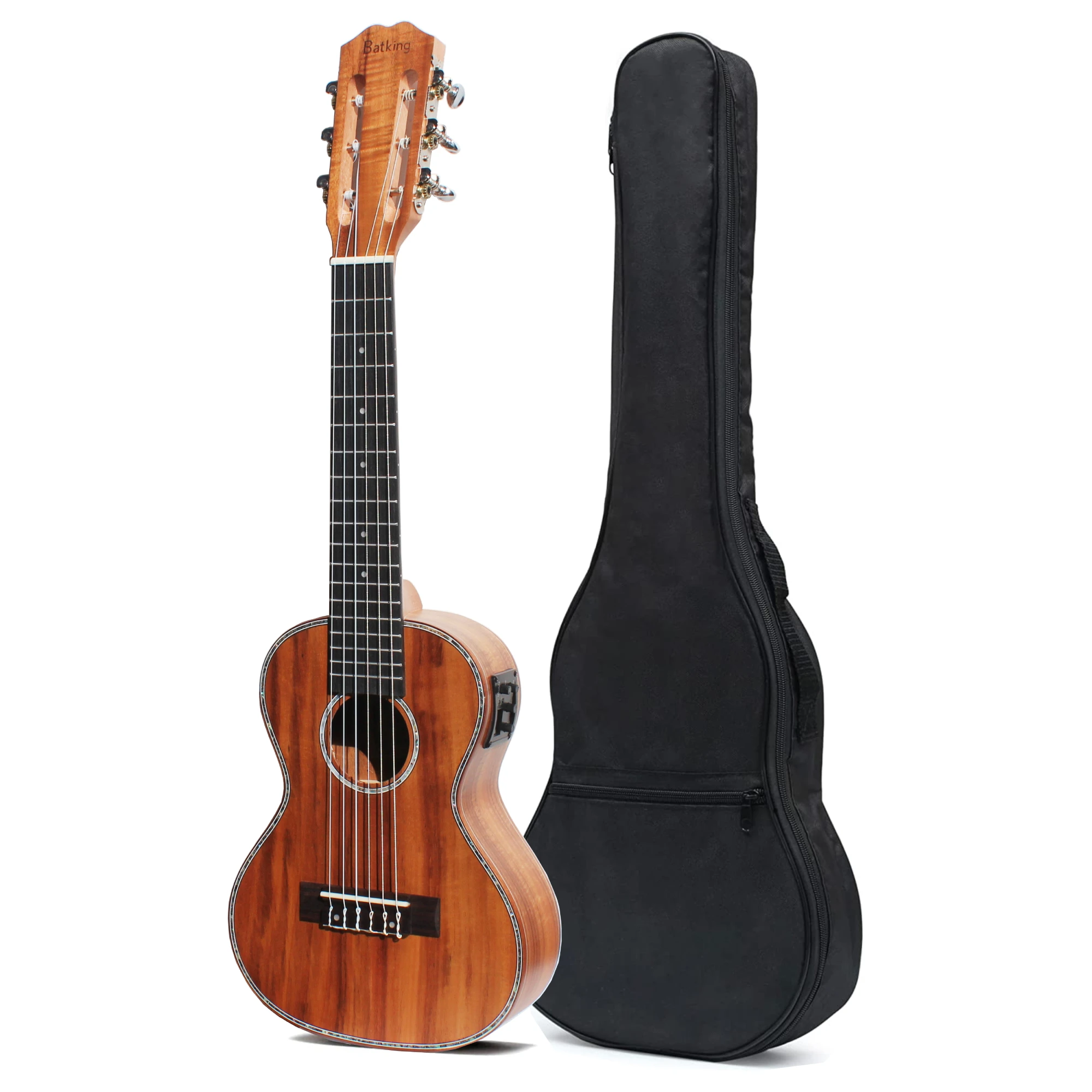 Batking Guitalele Left Hand, 28 inch Acoustic 6 Strings Electric Ukulele Small Travel Guitarlele Acacia KOA Wood Satin Finish