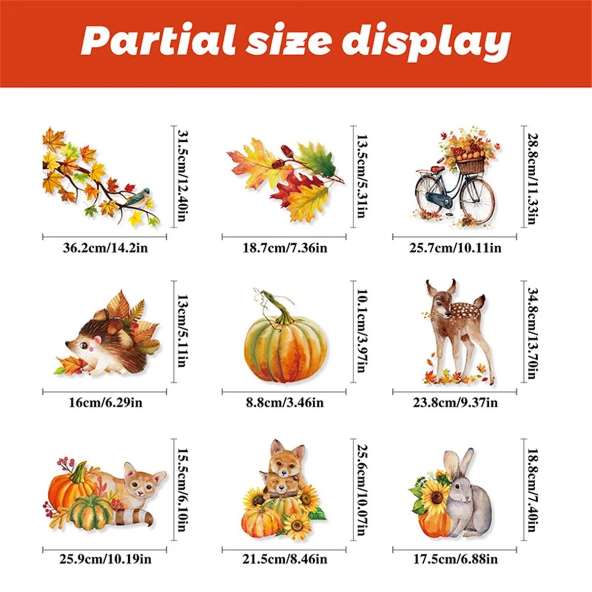 Fall Window Cling Sticker, Thanksgiving Autumn Harvest Animal Pumpkin Leaves for Party Supplies Window Glass Decoration image 3
