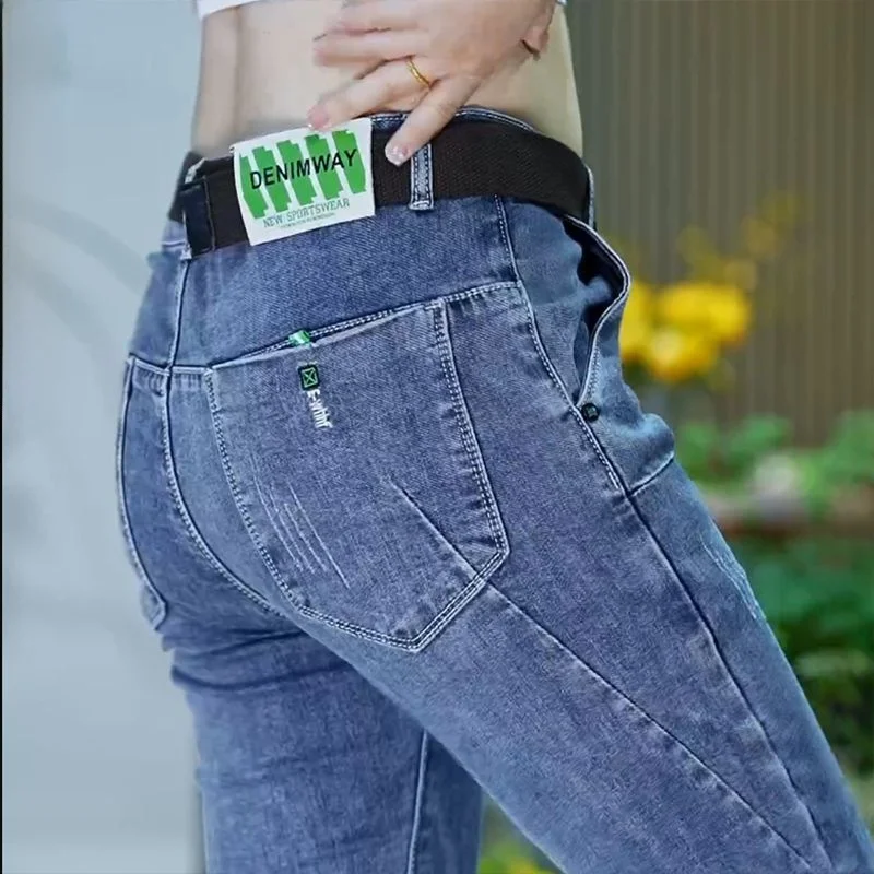 Slim Fit Men's Jeans Straight Leg Casual Thin Summer Pants Elastic Trendy mid Waist Nine Point Small Foot Jeans for Teens