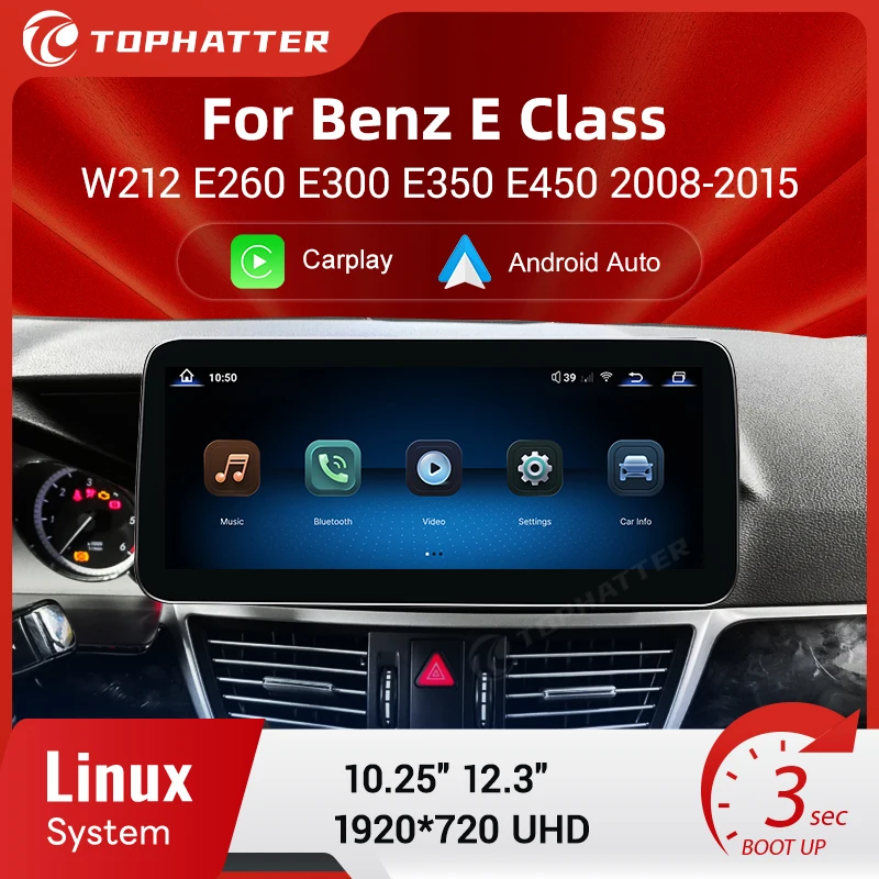 

For Mercedes 4-Door Sedan E-Class W212 2008-2015 10.25" 12.3" pantalla coche with Wireless CarPlay Android Auto Linux System