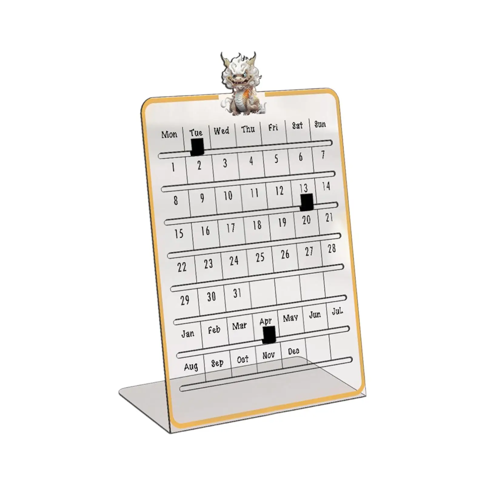 Desktop Acrylic Perpetual Calendar with Pen Holder Clear Standing Design for Dining Room Table Decor
