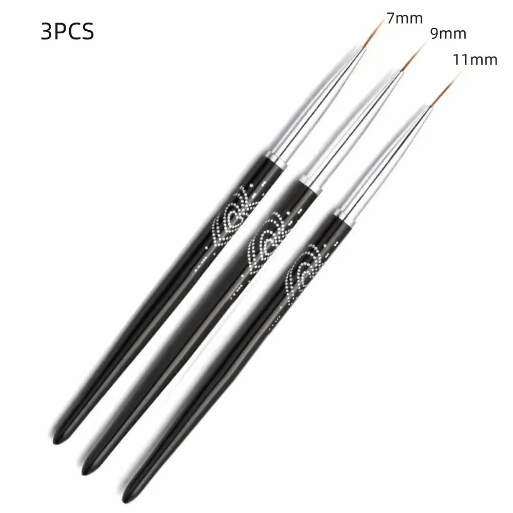 Metal Handle Nail Eyeliner Brushes Black Color 7mm/9mm/11mm Nail Art Liner Brush Thin Design Nail Art Design Brush