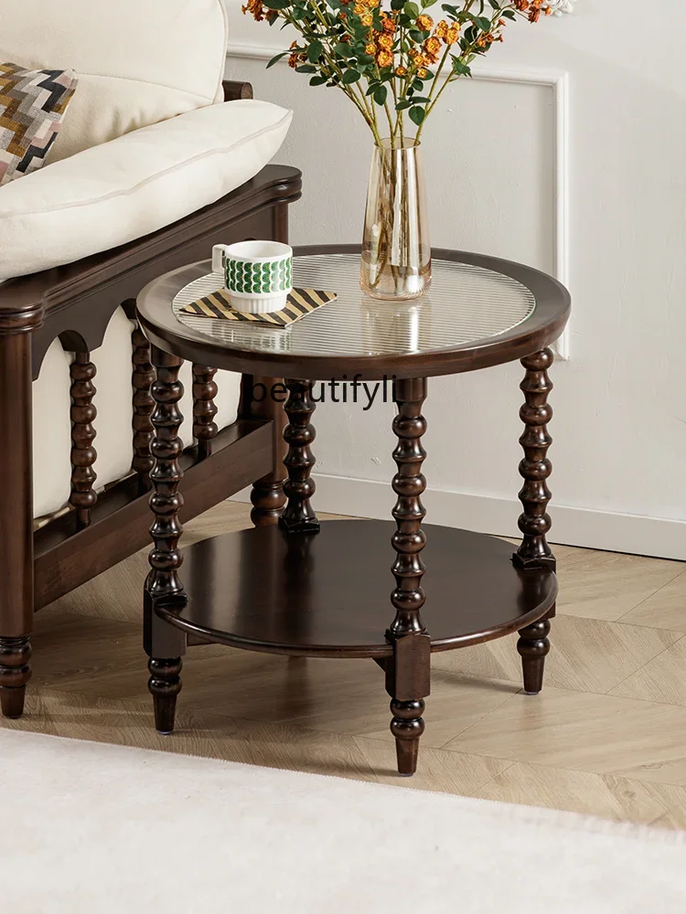 

Small round table retro all solid wood small round table sofa edge few American log edge few coffee table