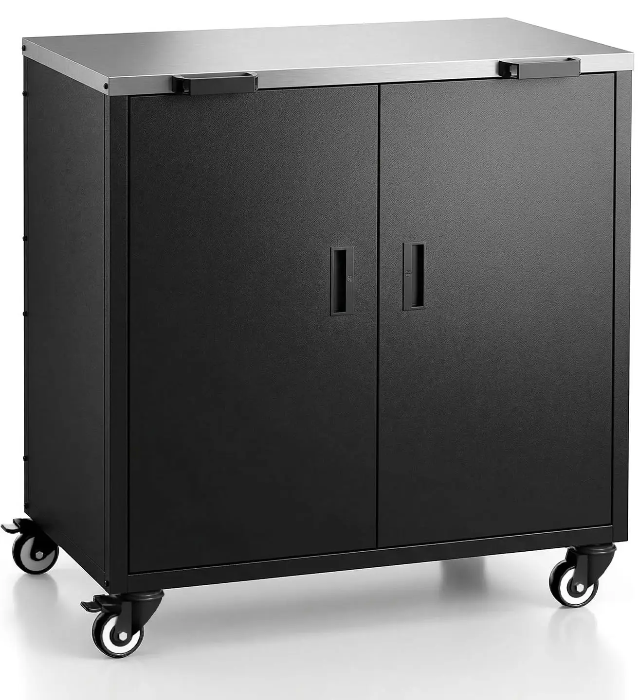 Outdoor Grill Table, Movable Grill Cart with Door, Outdoor Grill Stand with Large Capacity ＆ Hooks, 2 Tier Pizza Oven Table
