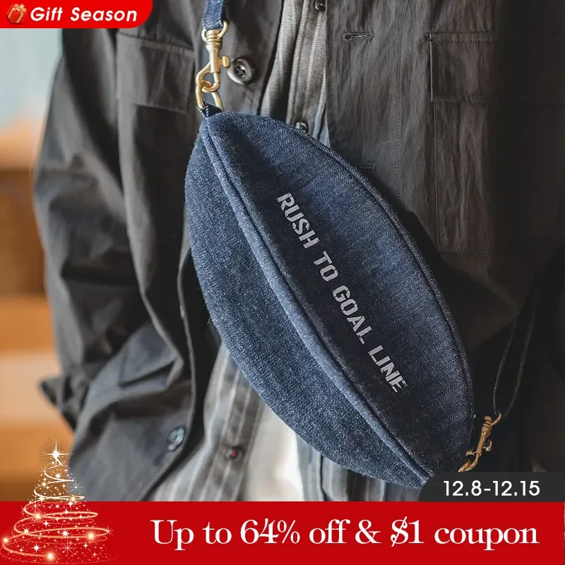 Maden Vintage Rugby Bags For Men Women Belt Raw Denim Causual Retro Letter Chest Bag Phone Pouch Pocket Hip Hop Streetwear