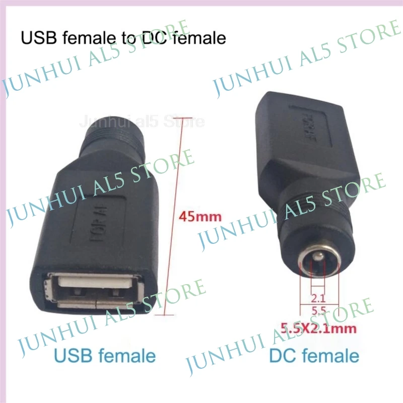 DIY Connector 5.5*2.1mm DC Female Power Jack To USB 2.0 Type A Male Plug Female Jack Socket 5V DC Power Plugs Adapter Laptop B5
