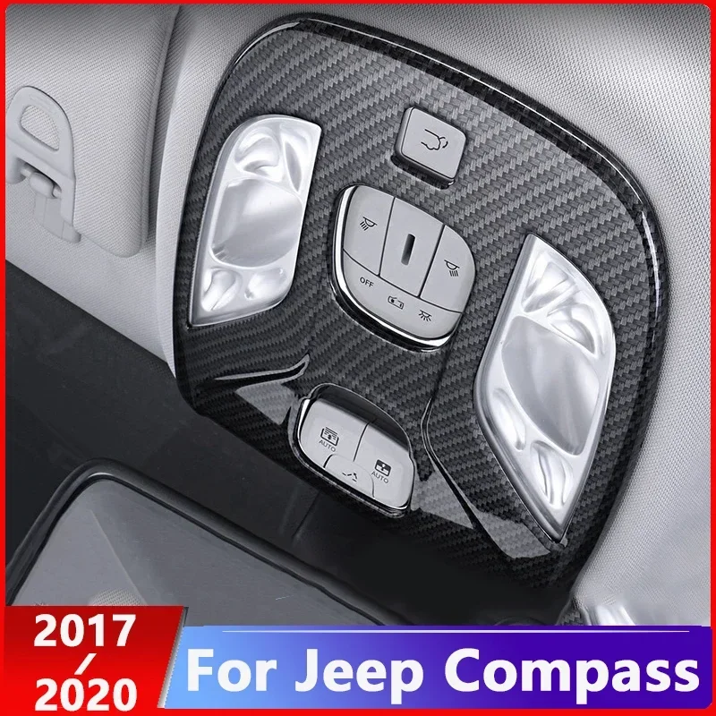 Carbon fiber Car Roof Reading Light Decorative Trim Cover Interior Moulding For Jeep Compass 2th 2017 2018 2019 2020 Accessories