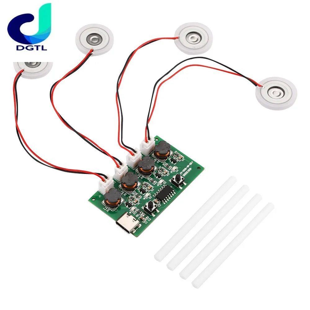 Tipo-C USB Quatro Spray Módulo Umidificador, DIY Umidificador, Control Board, Atomizador, Four Way Ultrasonic Board Drive
