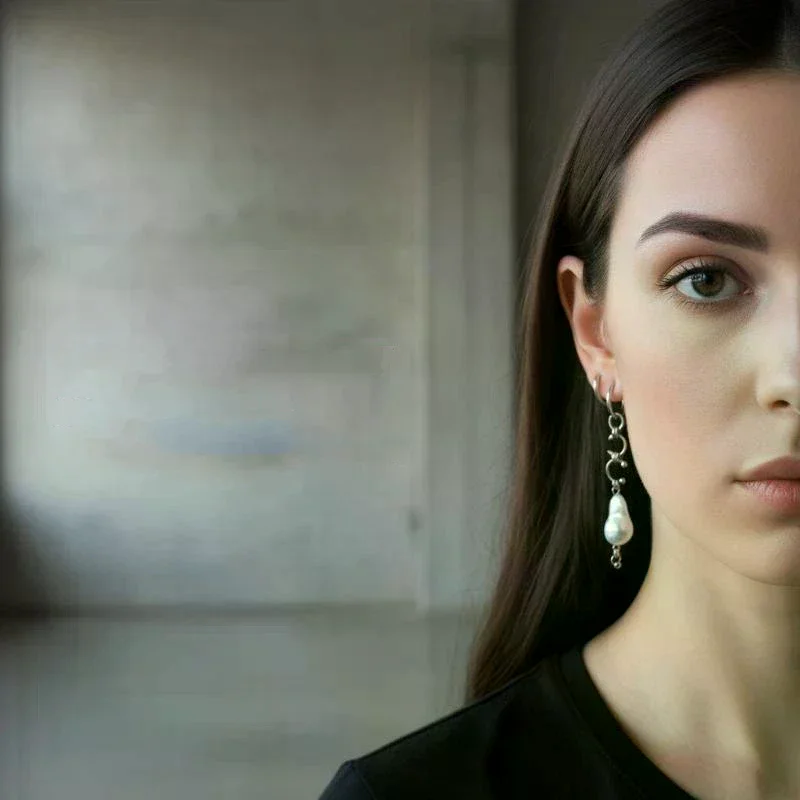 Brincos de Pérola Irregulares da Moda Coreana, Brincos Geométricos Assimétricos Estilo Gótico Punk, Acessórios de Joias Femininas Modernas