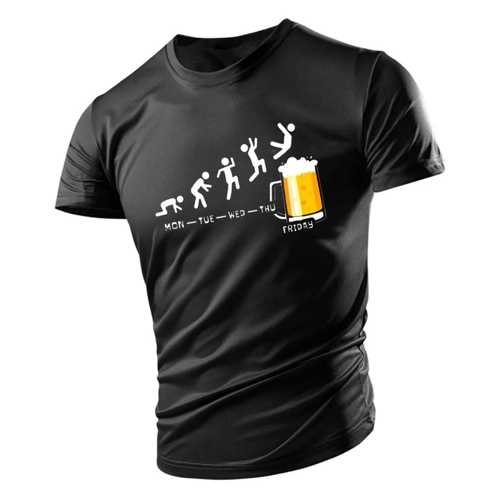 Four seasons fashion outdoor street leisure sports 2D printed beer round neck large size adult men's T-shirt quick dry loose