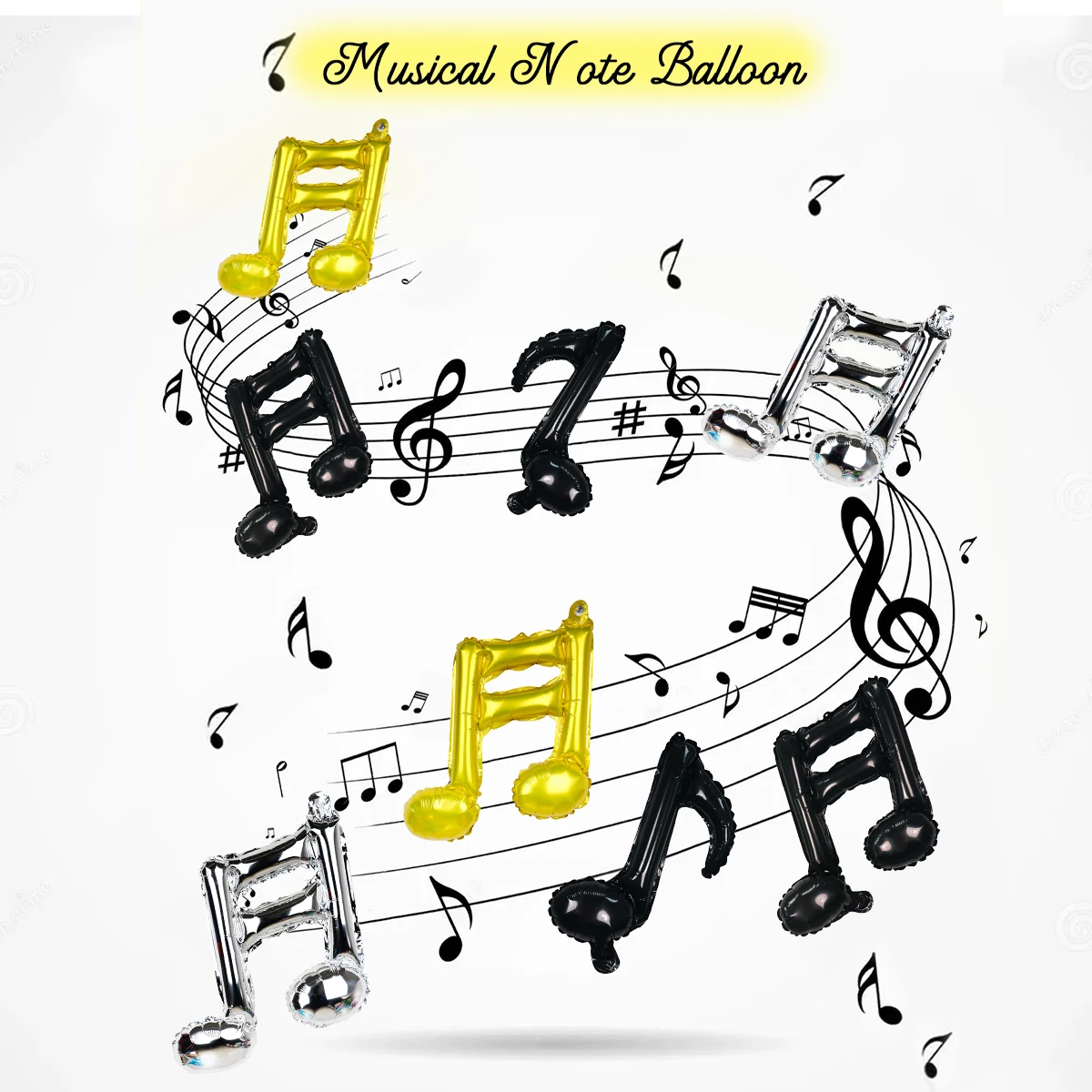 10Pcs Music Note Black Balloon Mylar Balloon Music Balloons Use for 80s 90s Birthday Music Themed Rock and Roll Party Decortion