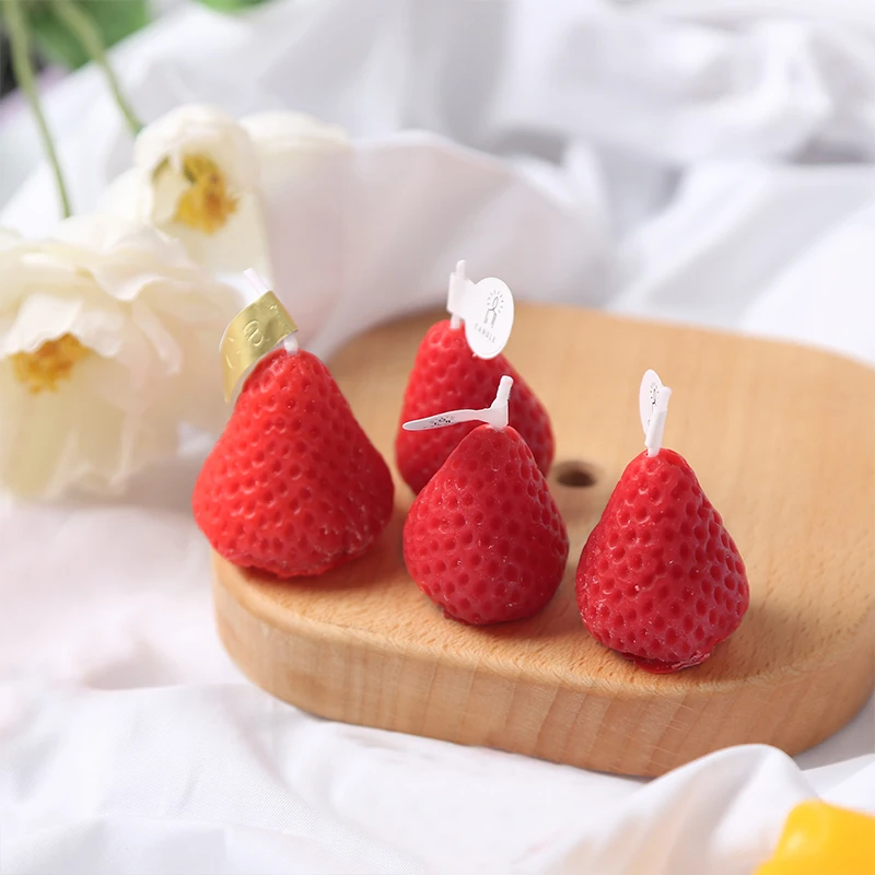 4pcs/1pc Strawberry Orange Candles Soy Wax Aromatherapy Scented Fruit Candles Cake Topper Party Home Decoration