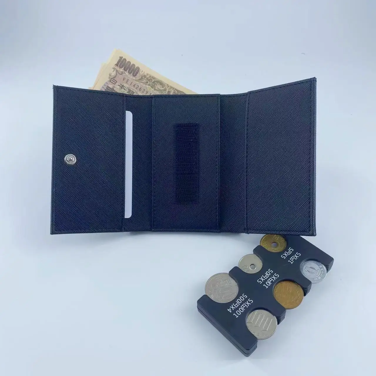 Money Clip Wallet Saffiano Leather Japan Korea Design 2 In 1 Tri-fold Coin Organier Case for Women Men