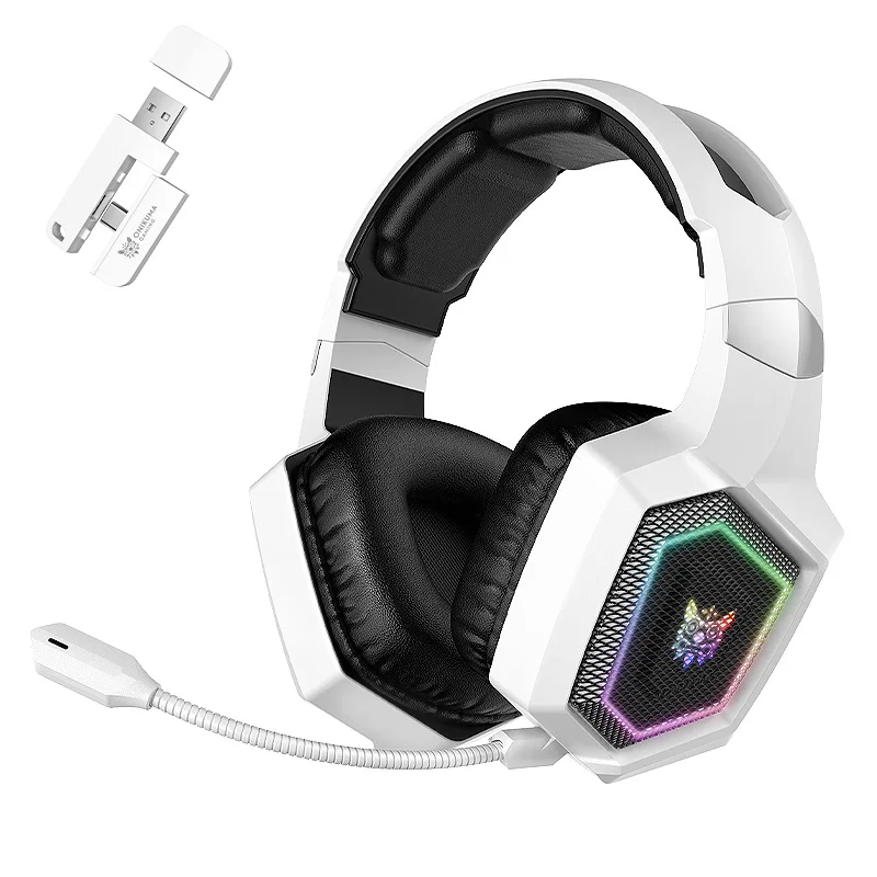 Onikuma fone de ouvido sem fio para jogos, 2.4ghz, para ps5, ps4, pc, mac, cancelamento de ruído, fone de ouvido para jogos com microfone, luz rgb