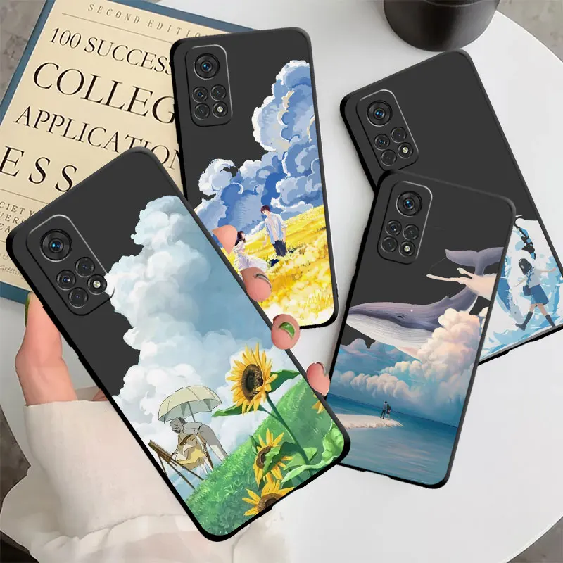 phone Cases for Mi Poco X3 NFC M5 X4 GT case 14 12T 11 9C F5 C40 10T Pro x3 funda Antiscratch cover Japanese Art Drawing Anime