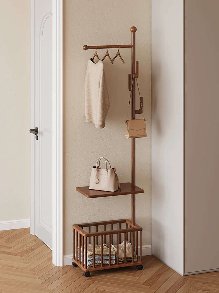 

Hanger, floor, bedroom, movable, household, shelf, solid wood, multi-functional