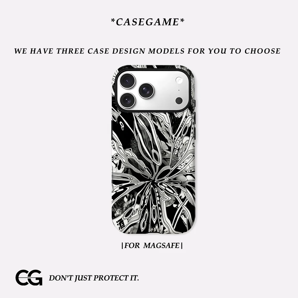 

Чехол Casegame Matte Bumper для Magsafe для iPhone 17 16 15 Plus Pro Max, противоударный, из твердого поликарбоната, черно-белый, с абстрактным рисунком бабочки