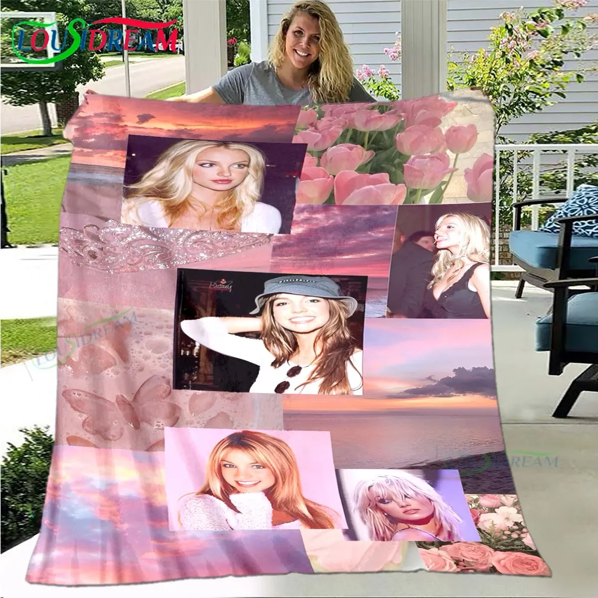 Pop Female Singer  B-Britney Pattern Blanket Star Flannel Thin Blanket Portable Home Travel Office Lunch Break Blanket  Gift