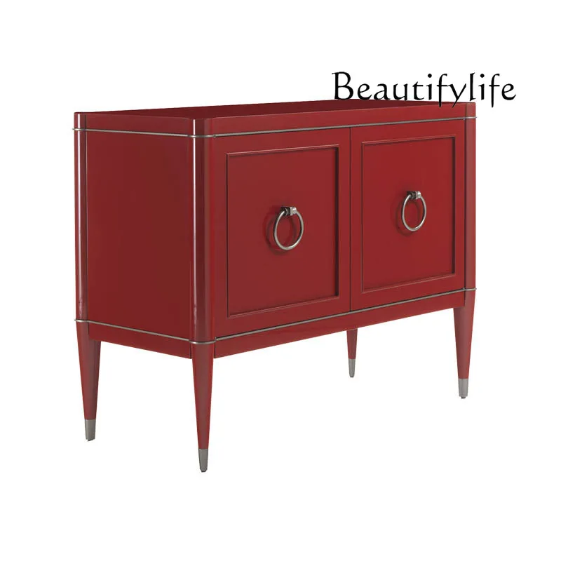

Light luxury entrance cabinet Modern simple burgundy solid wood decorative cabinet Living room wall locker