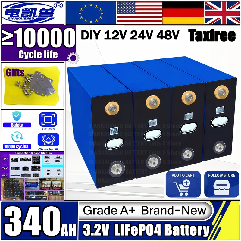

Brand New 340Ah 3.2V lifepo4 battery 10000 Cycles DIY 12V 24V 48V Cell Pack Stability RV EV Boat Golf Cart Yacht Van Cell Pack