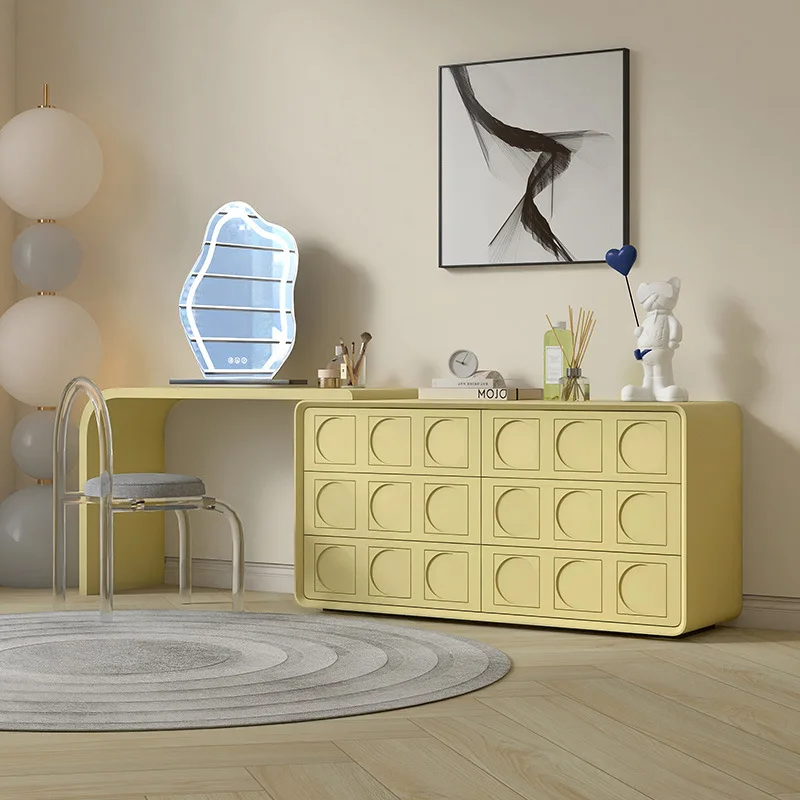 خزانة صدر إيطالية بسيطة قابلة للسحب، طاولة مكياج مدمجة من الخشب الصلب، خزانة تخزين زاوية صغيرة للشقة #5