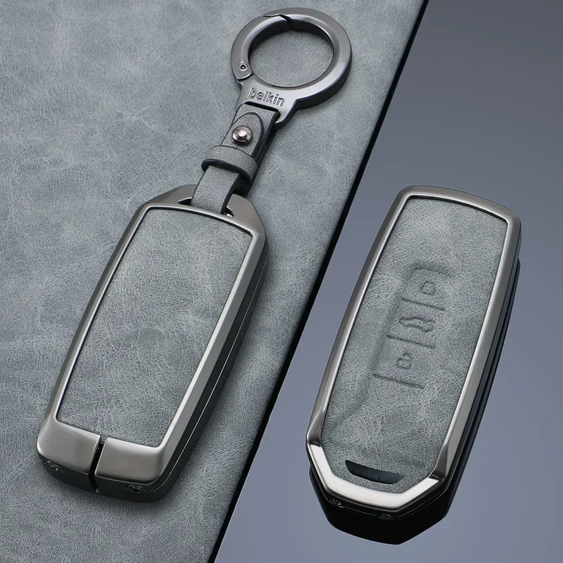 

Zinc Alloy + Leather Car Key Cover Case for VW Volkswagen Touareg 2018 2019 2020 2021 3 Buttons Keyless Entry Remote Protection