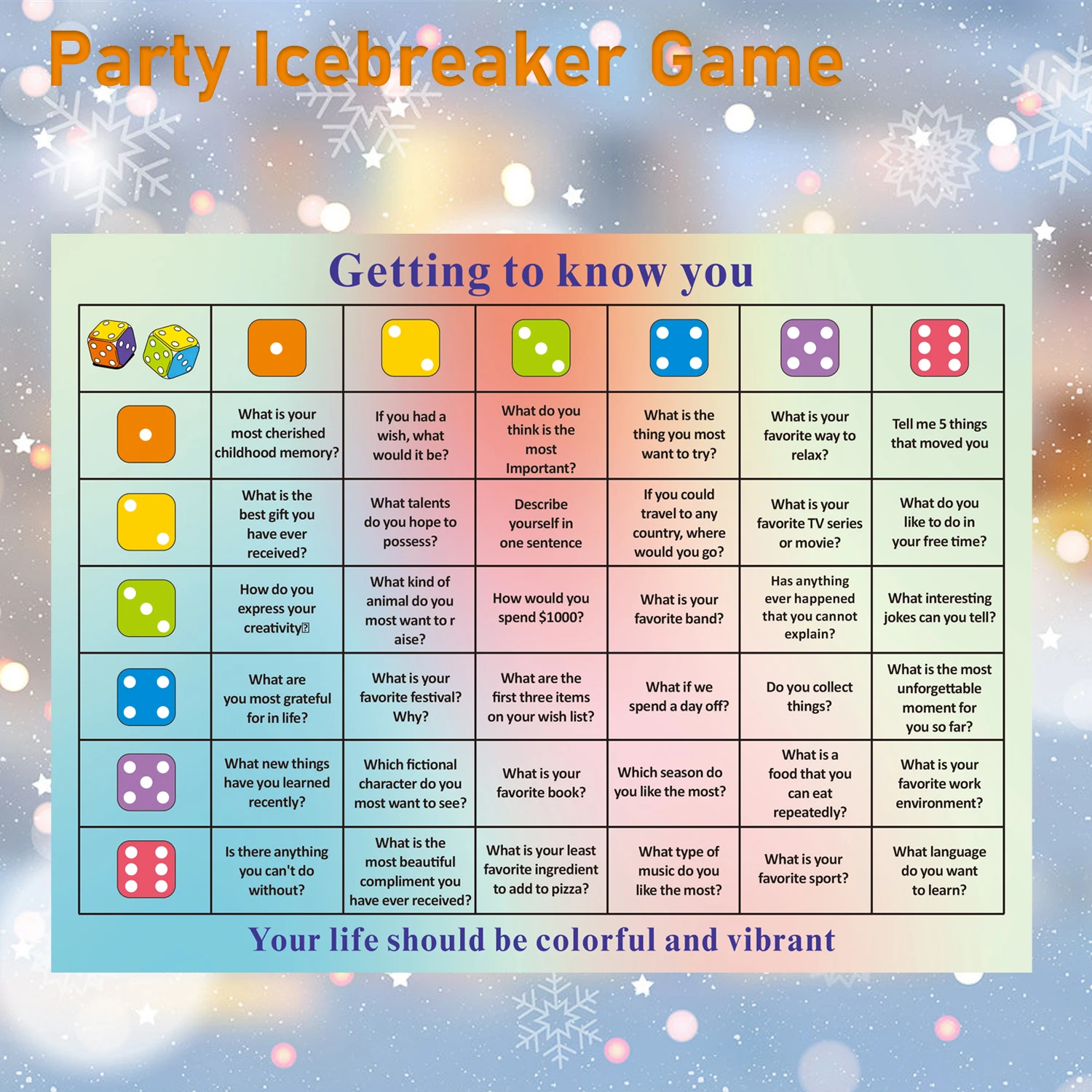 6/12pcs DiceBreaker: Getting to Know You - Fun Interactive Dice Game for Parties, Classrooms, and Teacher Activities, Mixed Colo