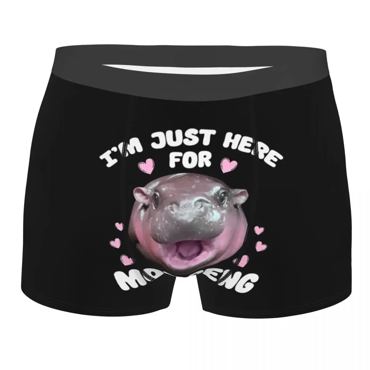 I'm Just Here For Moo Deng Man Underwear Cute  Hippo Boxer Shorts Panties Novelty Breathable Underpants for Male Plus Size