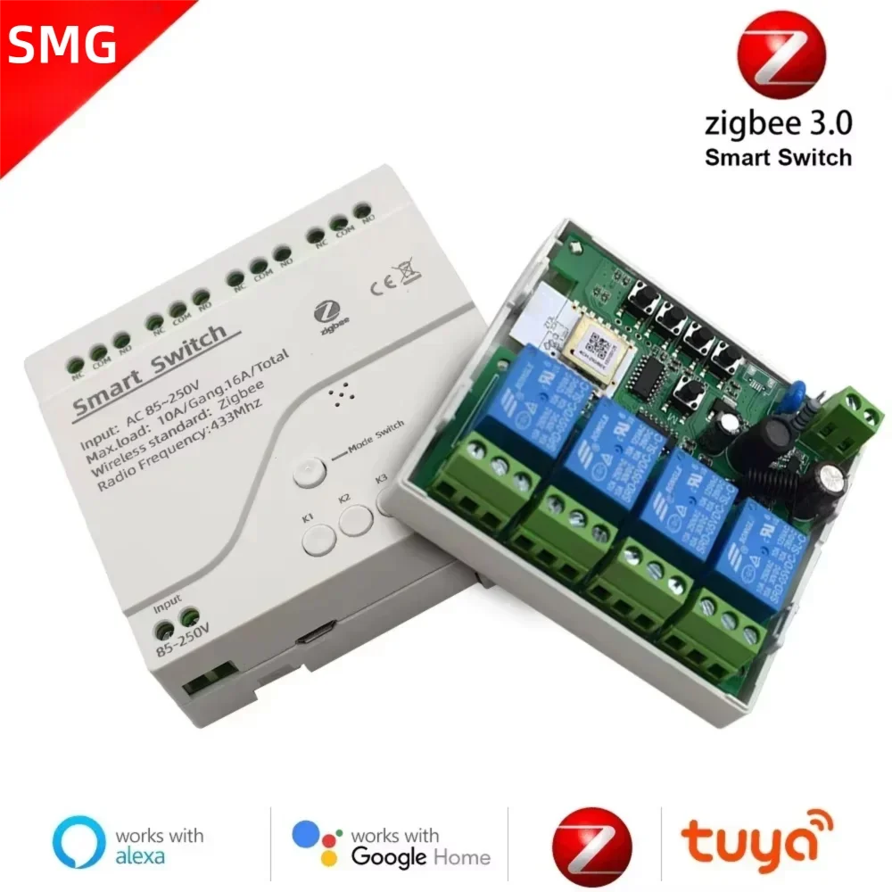 Zigbee Tuya Switch Relay Module 1 2 4CH DC 12V 24V 110V 220V 230V Dry Contact Diy 4CH Din Rail Controller Alexa Gateway Required