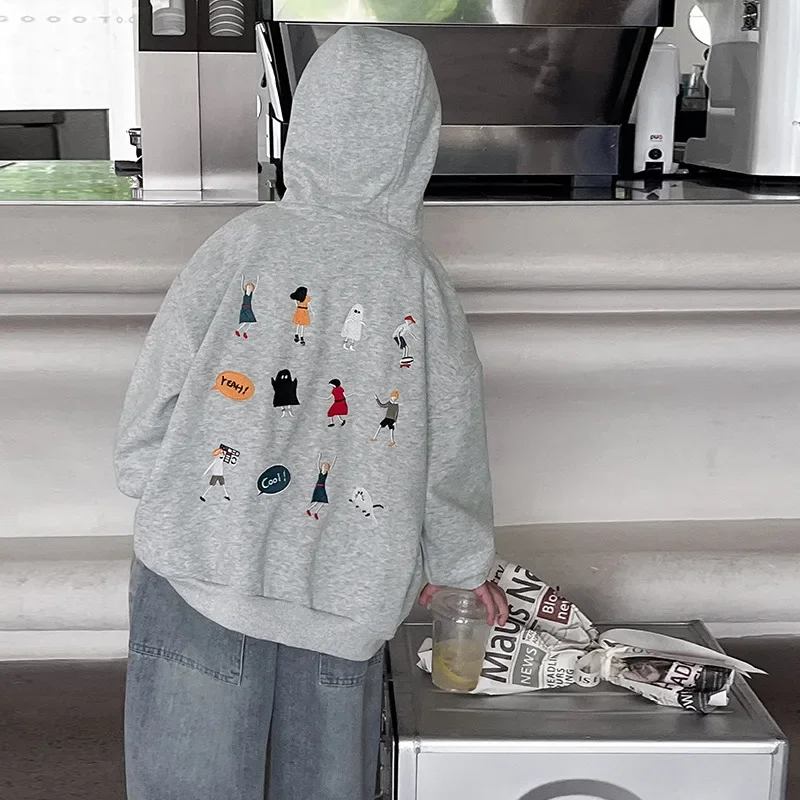 Kid Coat Cardigan Children Cool Children Autumn Wear 2024 Baby Boys Wear Korean Baby Hoodie Cartoon Embroidery Hooded Boy Coat