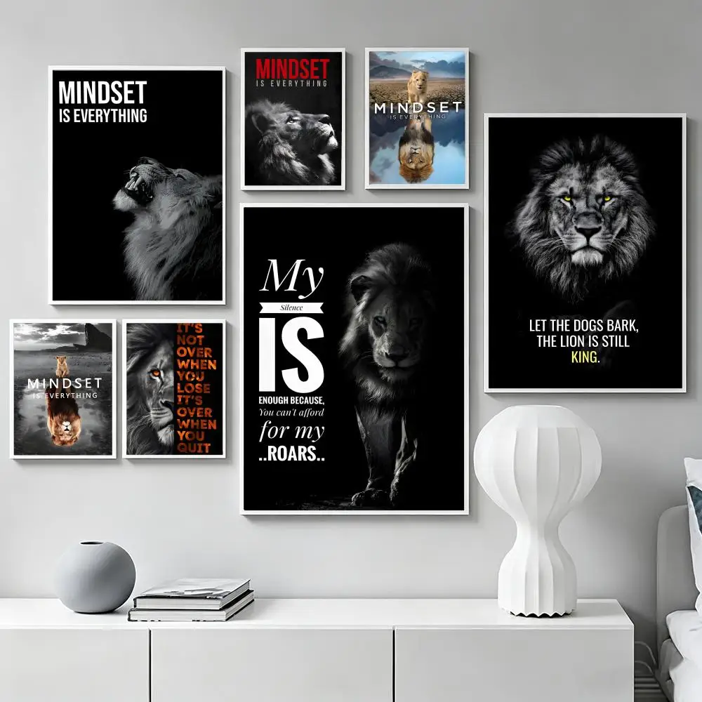 Art L-Lion Mindset Is Everything Poster Premium Art Wall Decor, Simple Ornament for Living and Leisure Areas
