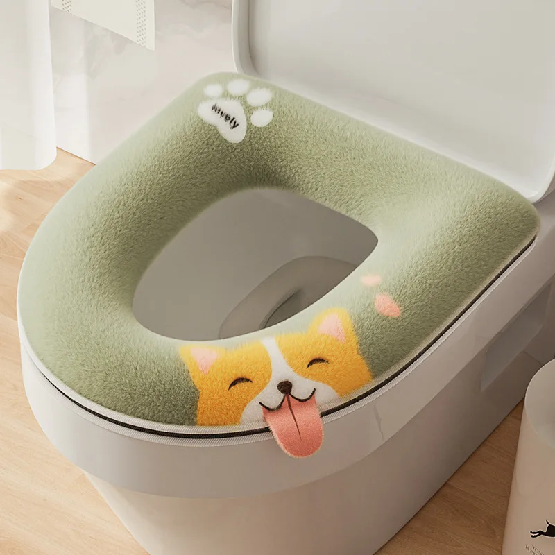 Cute Cartoon Thicken Toilet Seat Cover Mat Winter Warm Soft Washable Mat Seat Case Toilet Lid Pad Cover Bathroom Accessories