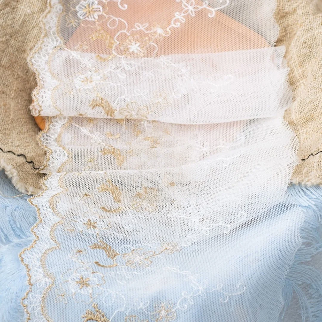 1 jard szerokości 5,9 cala tiulowej koronki, haftowana koronka, koronka w kwiaty do welonu ślubnego, koronka z falbanką do sukienki DIY