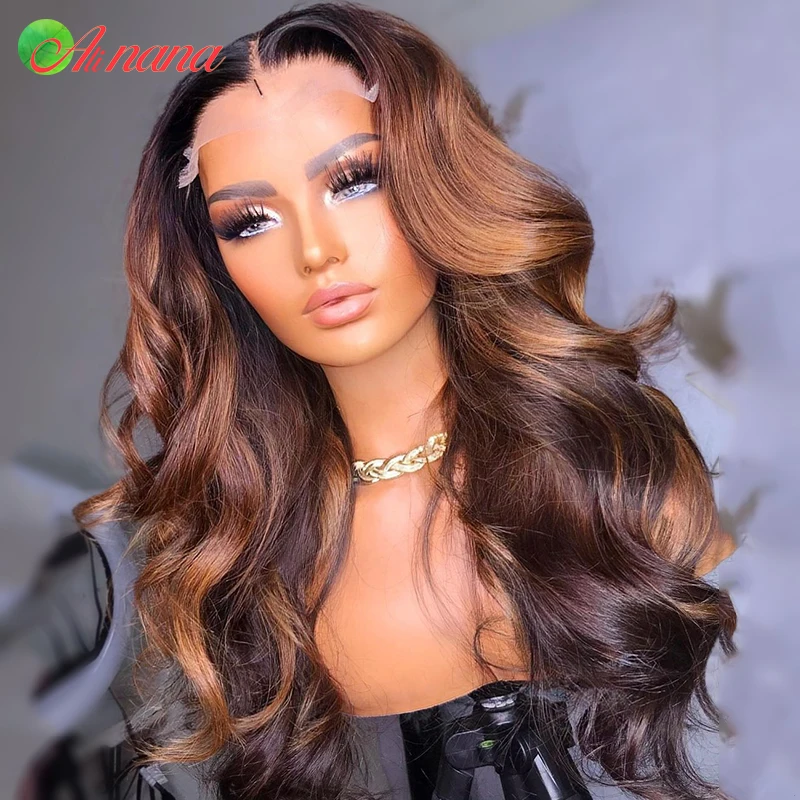 Mette in evidenza Brown Ombre Colored Body Wave 6x 6 parrucca con chiusura in pizzo parrucche brasiliane per capelli umani 13x 4 parrucche frontali in pizzo per donne nere