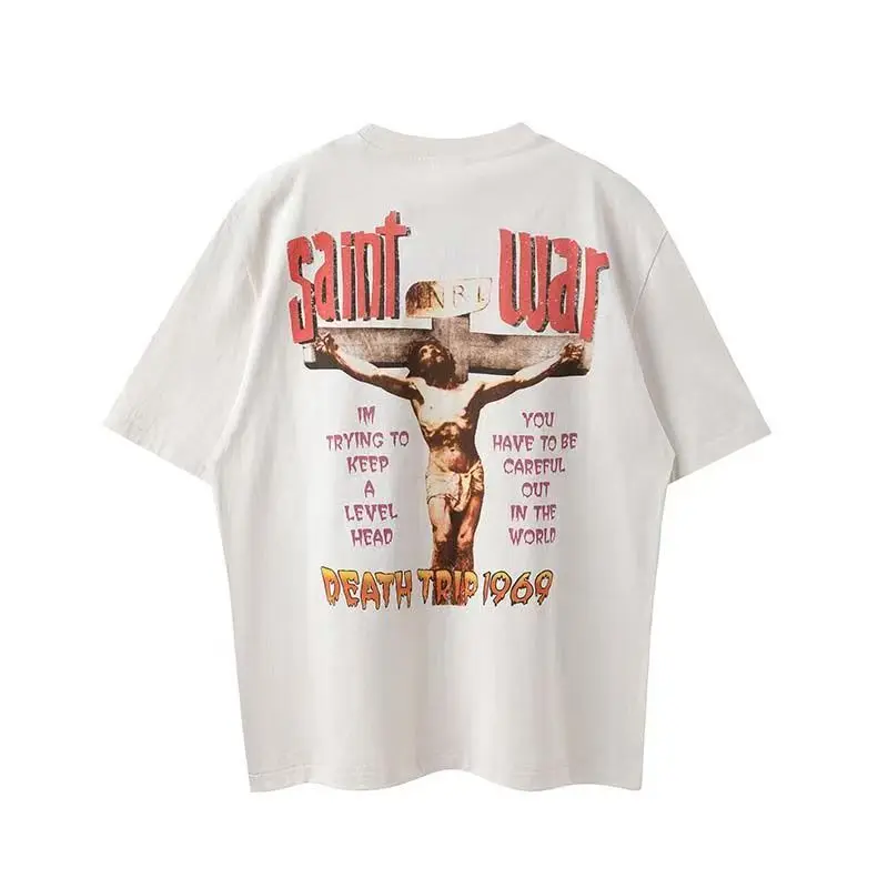 Summer T Shirts SAINT T Shirt Men Women High Quality Cross Vintage Short Sleeve O Neck T-Shirt Tee Tops