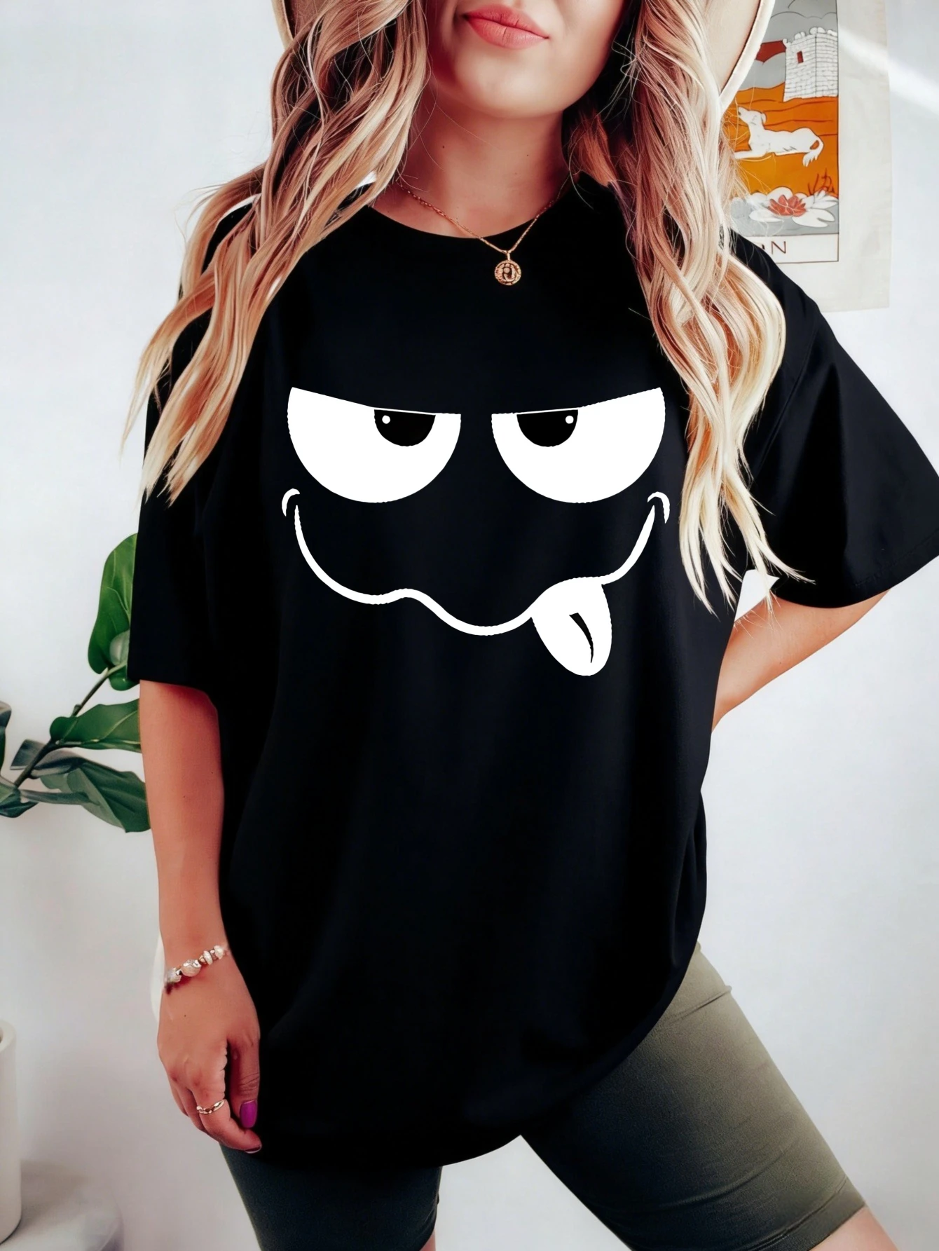 

Women's Short Sleeve Funny Printed Face Streetwear Graphic Cotton T Shirt Summer Casual Regular Fit for Her