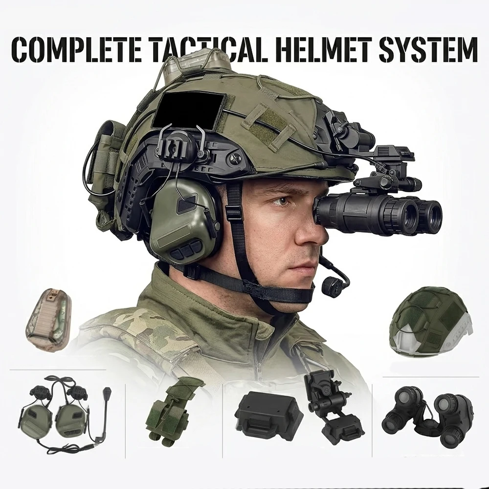 

Tactical Helmet Set Airsoft Paintball PJ Fast Helmet Kit with Headset GPNVG-18 Side-flipping NVG Model L4G24 Mount for CS Games