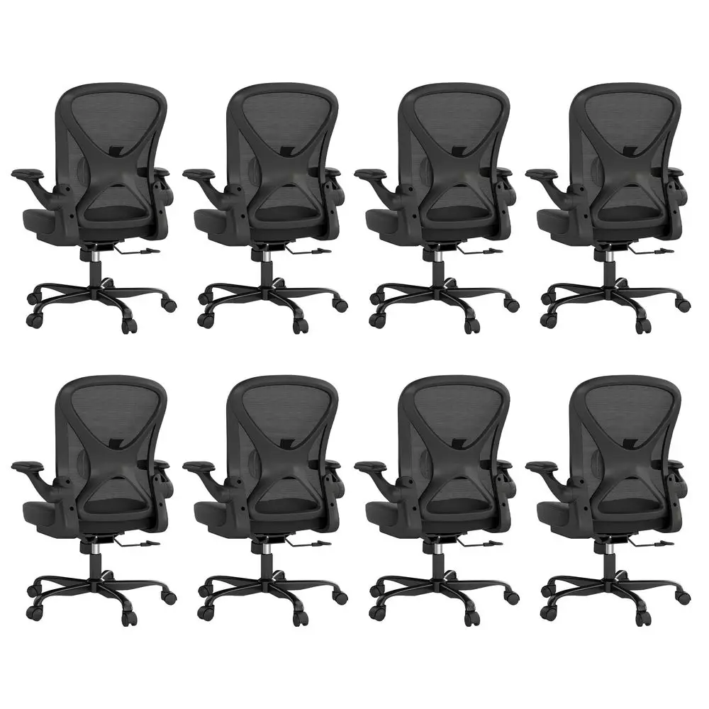 

Office Chair Set of 8, Mesh Fabric Home Office Chairs with Adjustable Lumbar Support, 360 Swivel, and Flip Armrests, Black