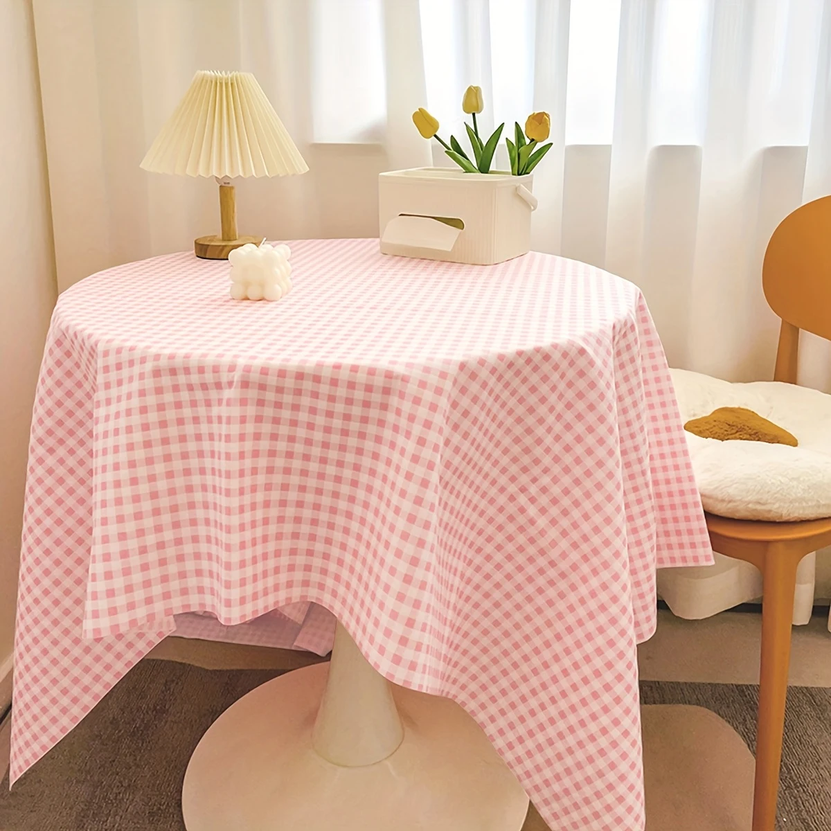 1PC Valentine\'s Day Pink and White Checkered Tablecloth, Restaurant Kitchen Picnic Wedding Party Decoration Tablecloth