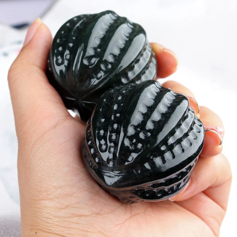 Xinjiang Hotan Green Handpiece, Natural Fitness Ball, Exquisitely Carved Walnut Jade Artifacts