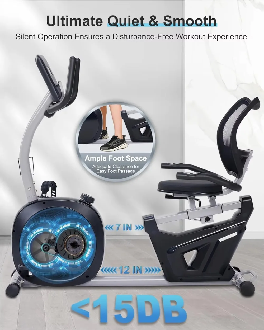 Recumbent Exercise Bike Seniors 400LB Capacity Comfortable Seat Pulse Sensor Cardio Indoor Home Gym Fitness Cycling Equipment
