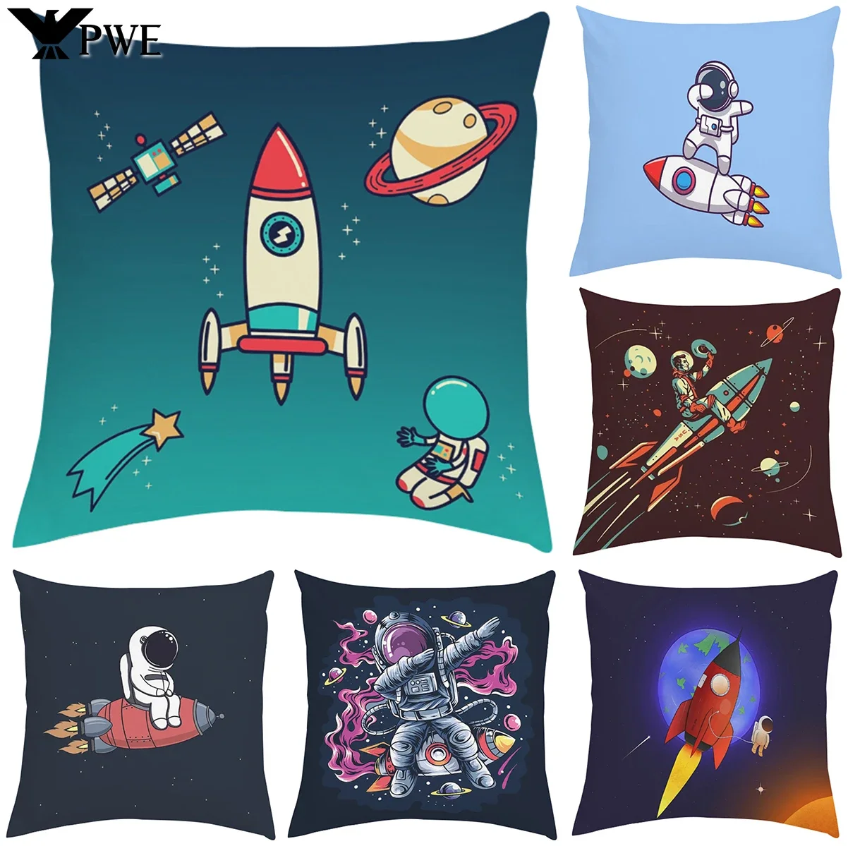 Pillow Cases Decorative Pillows Covers Rocket Astronaut Cushion Cover 45*45 Car Decoration Cushions Home Decor Pillowcases 50x50