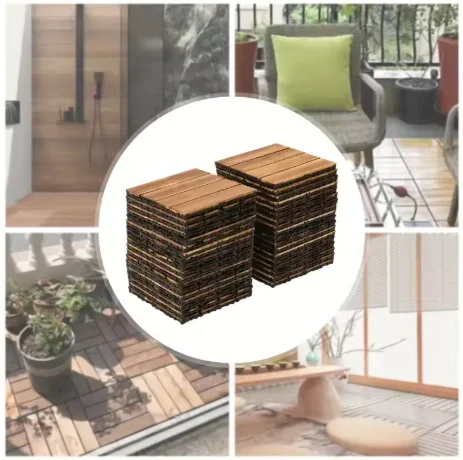 30PCS DIY Solid Wood Interlocking Flooring, 11.81x1.81 Inches, Easy To Assemble and Cut, Balcony Garden Tiles, Wooden Tiles