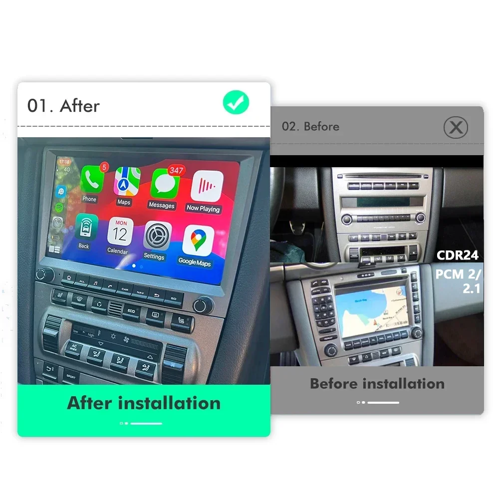 Grey 720P Auto Android 14 For Porsche Cayman 911 987 Boxster 997 CarPlay Car Radio GPS Multimedia Navigation 4GB Bluetooth Wifi - Image 3