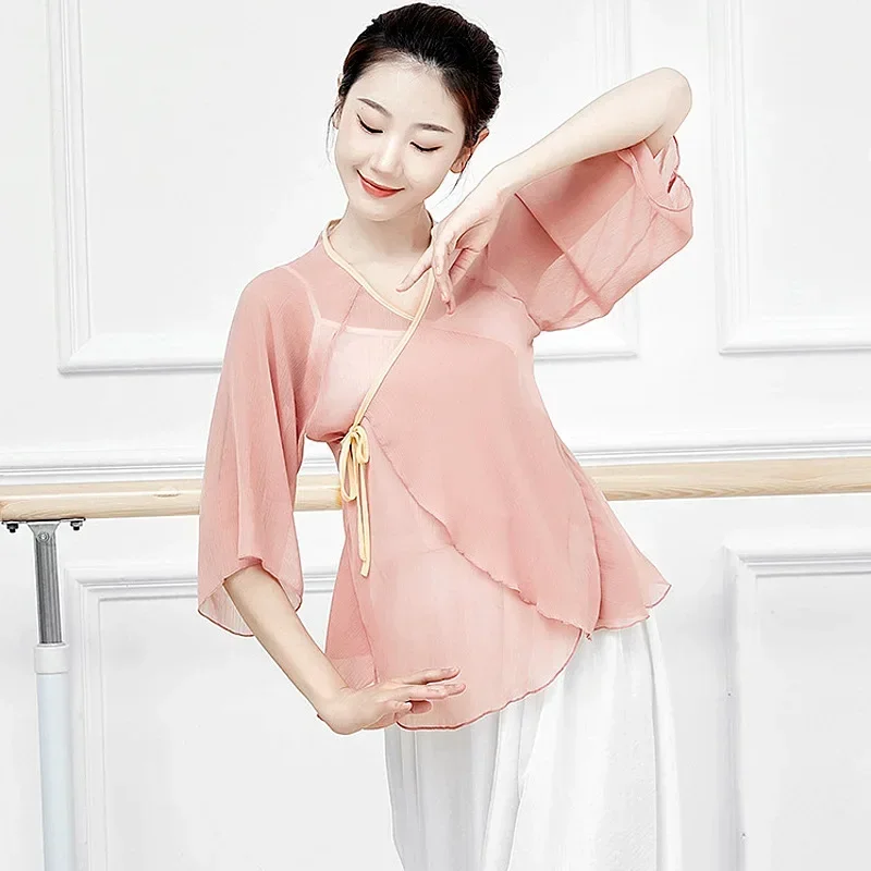 Elegant Chinese ancient style outer body rhyme top body national art test practice clothes classical dance gauze